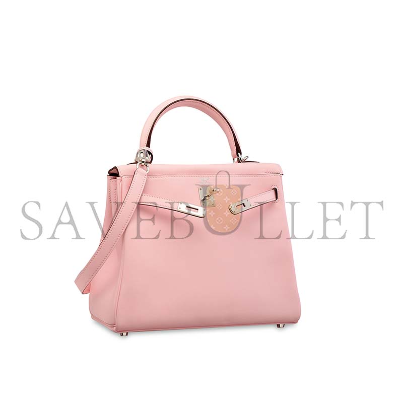 HERMÈS MASTER A ROSE SAKURA SWIFT LEATHER RETOURNÉ KELLY 25 WITH PALLADIUM HARDWARE (25*17*7cm) 